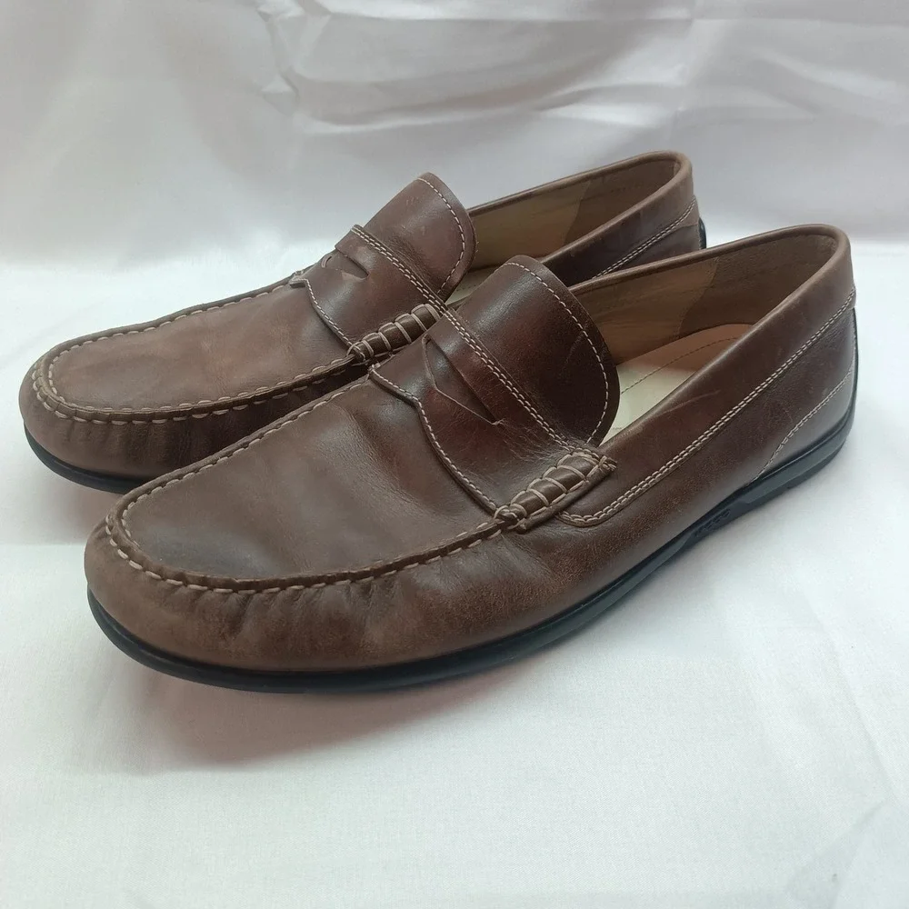 ECCO Mens 46‎ US 13 Brown Leather Penny Loafers Driving Moccasins Casual Office